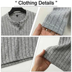 Men’s Ribbed Henley Long Sleeve Shirt Slim Fit Stretch Casual Knit Pullover for Men Soft Breathable Fashion Tee