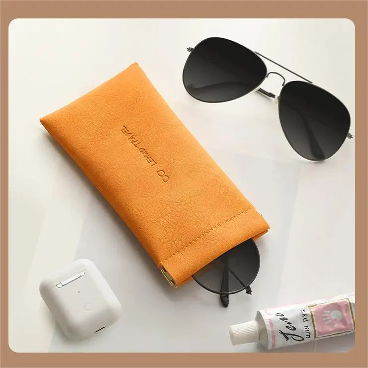 Soft PU Leather Squeeze-Top Eyeglasses and Sunglasses Pouch