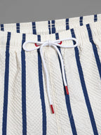 Men's Two-In-One Beach Shorts, Bubble Mesh Fabric, Classic Striped Swim Trunks, Casual Drawstring Waist, Short Length, Natural Waist