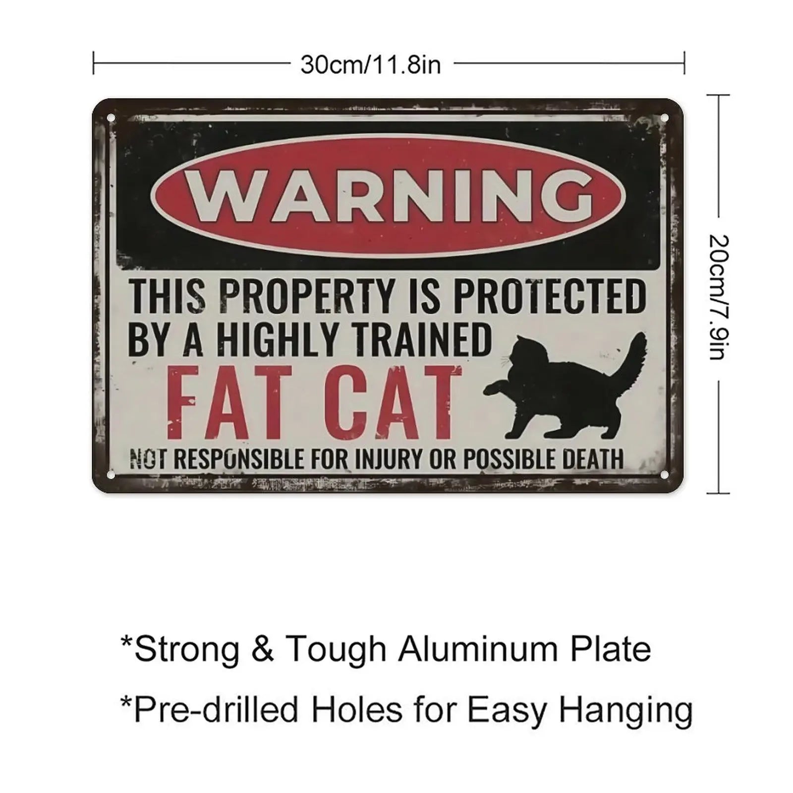 Vintage Fat Cat Warning Metal Tin Sign Wall Decor Accent