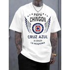 Cruz Azul "Papa Chingon" Graphic Tee - Premium Cotton Men's Soccer T-Shirt, Casual Summer Streetwear Top, Perfect Father's Day Gift for Soccer Dads, Oversized Sportswear Shirt