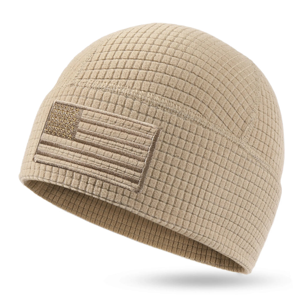 OUTDOOR SHAPING Patriotic American Flag Waffle Grid Recycled Poly Fleece Beanie - Casual, Soft Lightweight Adult Skull Cap, One Size Patriotic Hat with Waffle Fleece Traps Warmth, Accessories Adults for Running, Cool Gifts for Guys