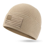 OUTDOOR SHAPING Patriotic American Flag Waffle Grid Recycled Poly Fleece Beanie - Casual, Soft Lightweight Adult Skull Cap, One Size Patriotic Hat with Waffle Fleece Traps Warmth, Accessories Adults for Running, Cool Gifts for Guys