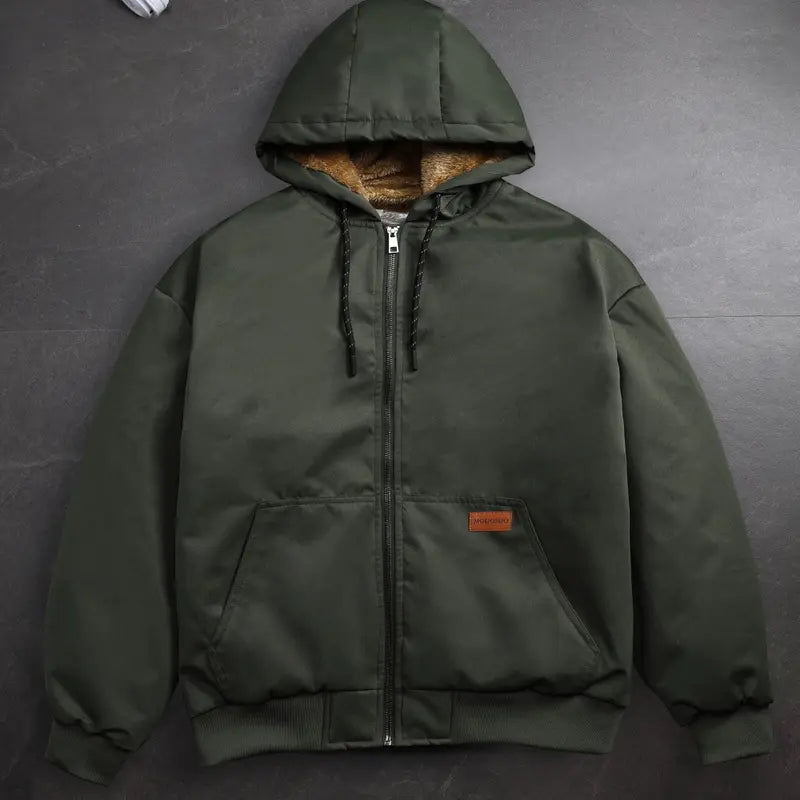 Men's Fleece-Lined Hooded Winter Coat with Full Zip and Pockets
