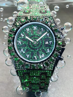 Men's Quartz Watch with Rhinestones, Luxury Ice-Dial Hip-Hop Watch with Full Artificial Water Diamonds, Rhinestone Decorated Watch, Fashionable Stylish Watch