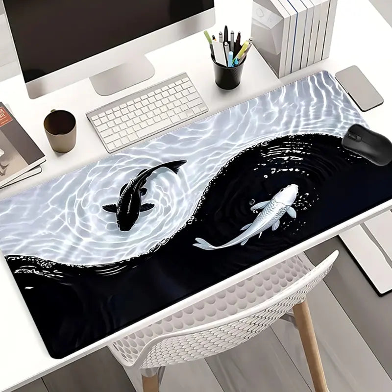 Extra Large Yin Yang Koi Waves Gaming Mouse Pad Desk Mat 35 x 16 Inches with Non-Slip Rubber Base and Durable Stitched Edge, Desktop Accessory, Desk Accessories, Perfect Gift for Home and Office, Christmas