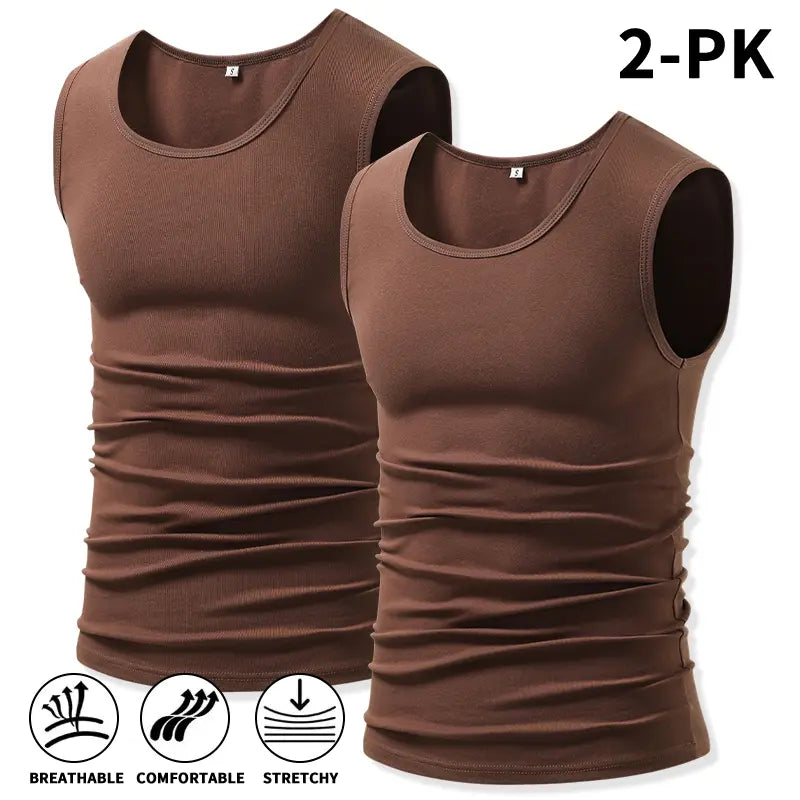 Men 4Pack Cotton Muscle Tank Tops Comfort Stretchy Breathable Summer Workout Sleeveless Sports Undershirts (optional sets of 4 or 2) High Elasticity Lifestyle Beater