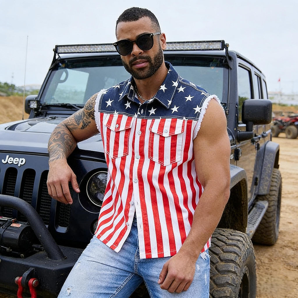 Yuanbang 4th of July Men’s American Flag Denim Vest USA 250th Birthday Independence Day Sleeveless Summer Casual Jacket Patriotic Style Outdoor Fashion Menswear Father's Festival Dad Gifts Guys Love Top Summer Wins