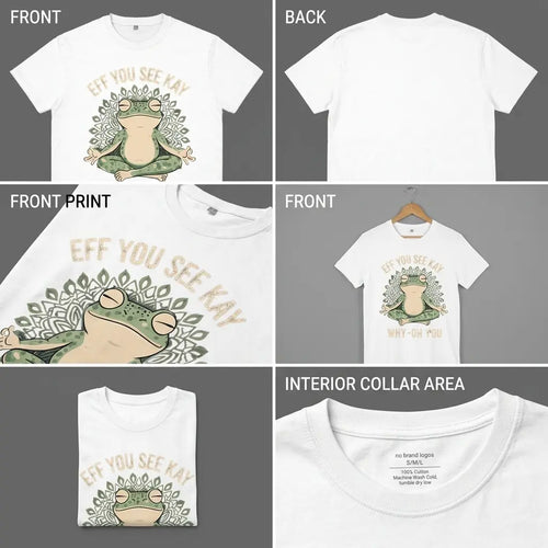 Funny EFF YOU SEE KAY Frog Meditation Graphic T-Shirt.Tee Design with Retro Cream Text and Green Mandala Art,Oversized tshirts for Men&Women