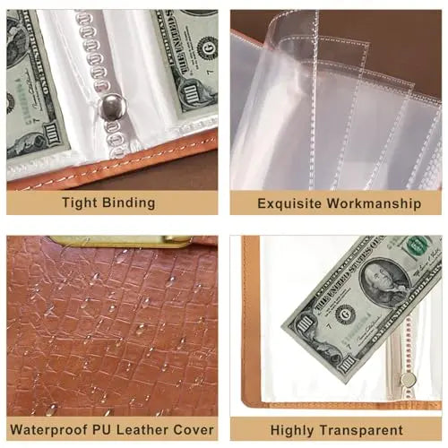 100-Transparent-Pocket Currency Collectors Album, Top-Grade PU Leather, Password Lock, Durable Material, Secure Protection, Large Capacity Storage, High Clarity Transparent Sleeves, Banknote Binder, Gift-Ready Office Accounting Supplies for Gift Use, 100