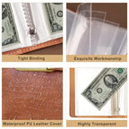 100-Transparent-Pocket Currency Collectors Album, Top-Grade PU Leather, Password Lock, Durable Material, Secure Protection, Large Capacity Storage, High Clarity Transparent Sleeves, Banknote Binder, Gift-Ready Office Accounting Supplies for Gift Use, 100