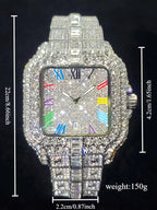 Men's Rhinestone Decorated Square Quartz Watch, Rhinestone Embellished Watch, for Men As Gift with Box, Square Dial, Stainless Steel Wristwatch, Rhinestone Watches