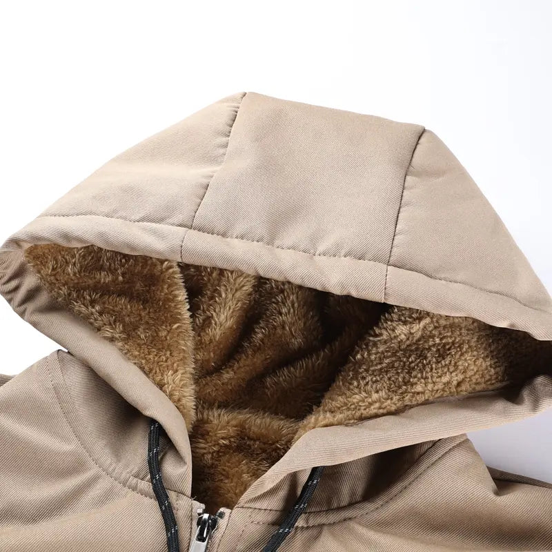Men's Fleece-Lined Hooded Winter Coat with Full Zip and Pockets