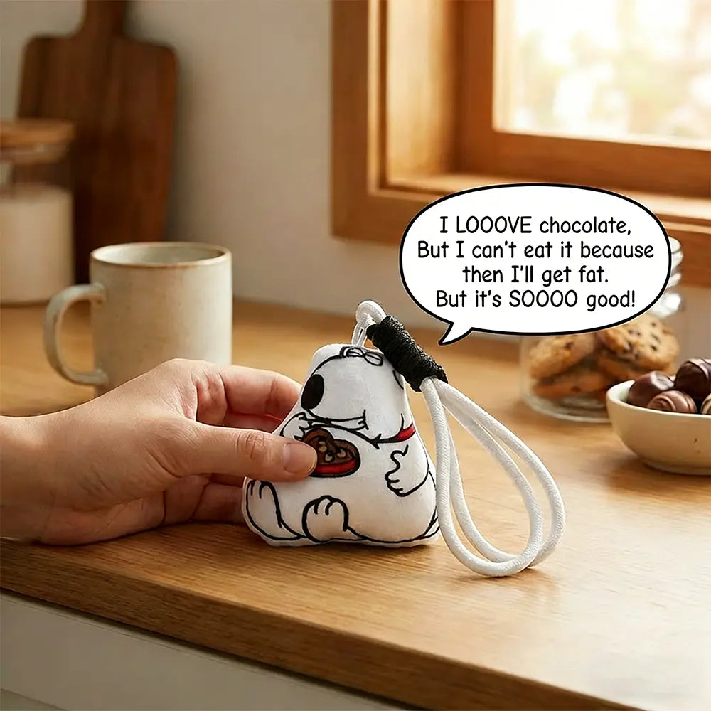 Funny Talking Brian Dog Keychain Toy Gag Gifts White Elephant Gifts Perfect Valentine's Day Gift for the Chocolate Lover