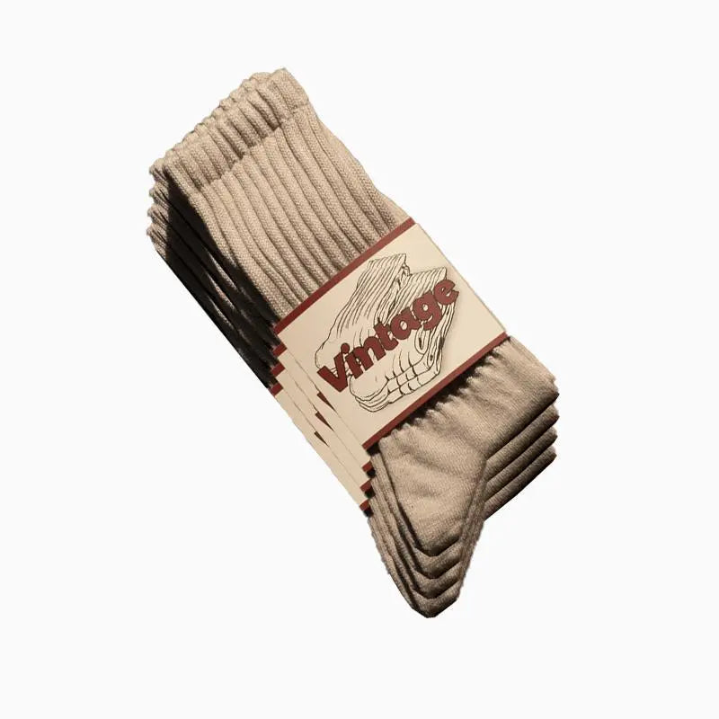 4 Pairs Natural 98% Cotton Crew Socks - Seamless, Breathable, Cozy Fall & Winter Socks for Women & Men