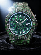 Men's Quartz Watch with Rhinestones, Luxury Ice-Dial Hip-Hop Watch with Full Artificial Water Diamonds, Rhinestone Decorated Watch, Fashionable Stylish Watch