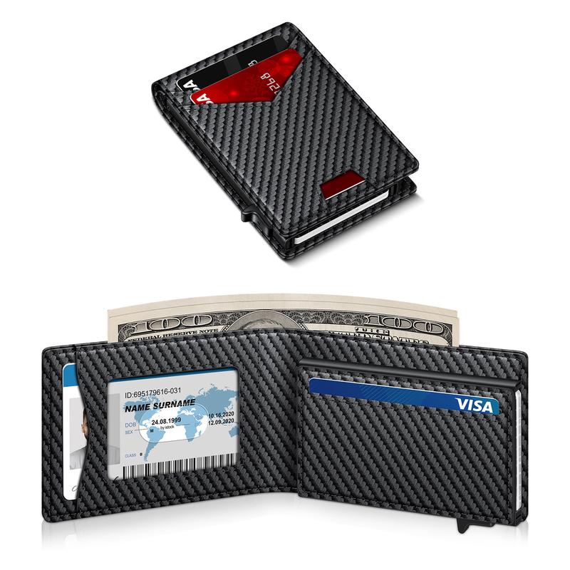 Men's RFID Minimalist Bifold Wallet - 1 ID Window, Pop-Up Card Holder, Money Clip, Gift Box Included - for Summer Vibes, Outdoor Fun,summerwins,outdoorfun