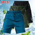 3-Pack Men's Athletic Shorts - Reflective Geometric Prints, Zipper Pockets