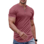 Men's Slim Fit Henley Athletic Longline Workout T-Shirt Heavyweight Stretch