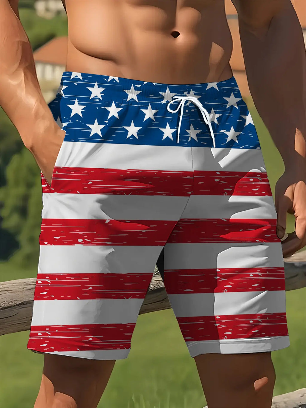 Men's American Flag Beach Shorts, Swimwear Shorts, Drawstring Swim Shorts, Quick-Dry Breathable, Holiday Essential, Fashion Casual Short Pants, Summer