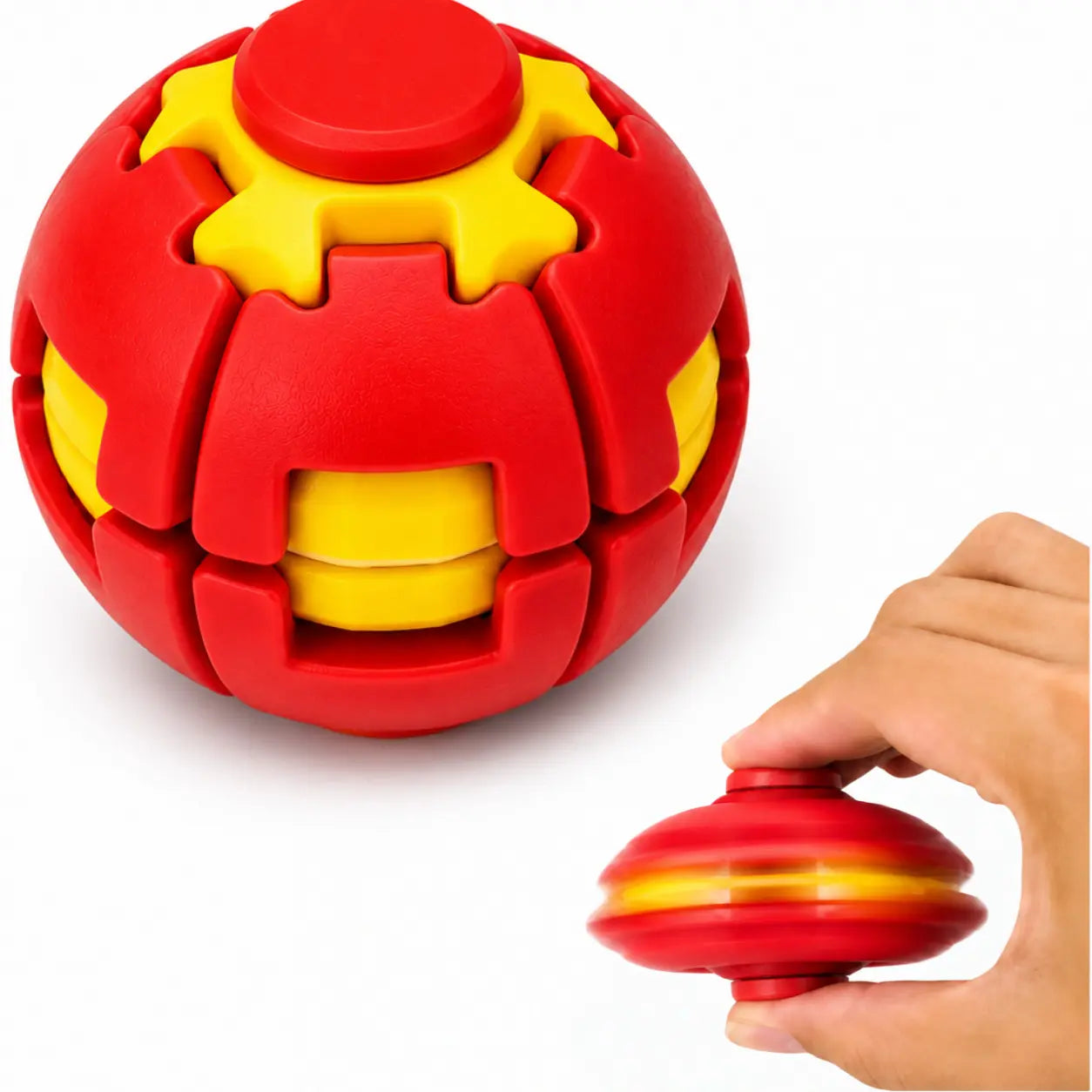 Hotfree Press-to-Spin Transforming Fidget Ball, 3D Printed Fidget Ball Toy, Smooth Spinning Sensory Gyro Toy, Stress Relief Desk Gadget, Anxiety Relief Fidget Spinner, ADHD Focus Aid, Portable Handheld Fidget Gyro Toy for Kids, Teens and Adults