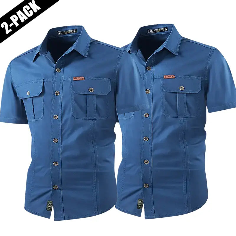 2-Pack Men's Summer Lightweight Multi-Pocket Short-Sleeve Work Shirts