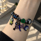 Corallne Secret Door Charm Bracelet with Enamel Button and Key Pendants