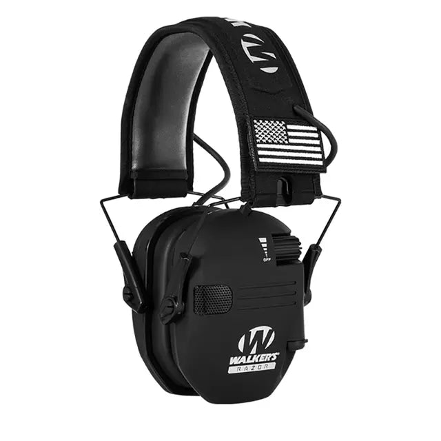 RAZOR Unisex Adjustable Tactical Ear Muffs with Velcro Patches, AAA Batteries & Aux Cable - Sports Over-Ear Noise Reduction Headset for Outdoor Shooting & Hunting