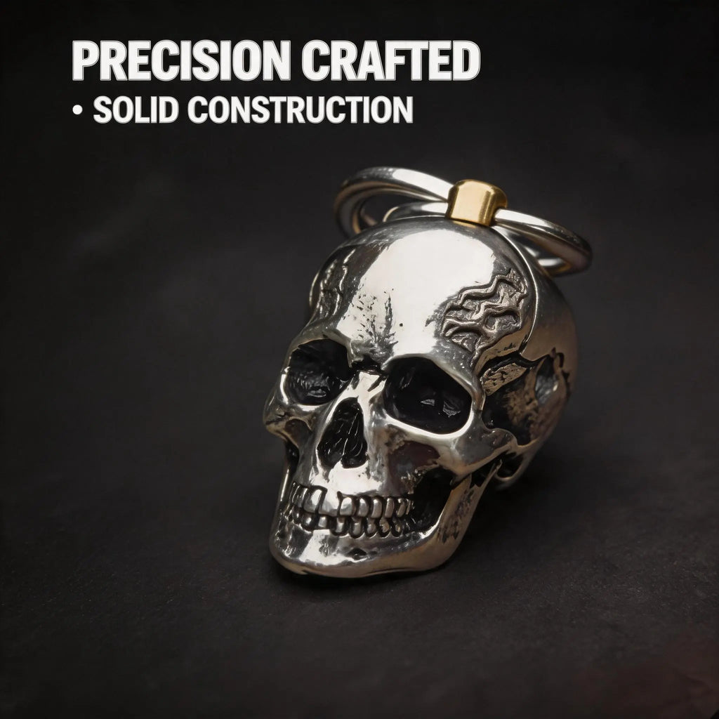 3D Skull Stainless Steel Keychain for Men, Gothic Punk Metal Charm, Cool EDC Gift for Bikers