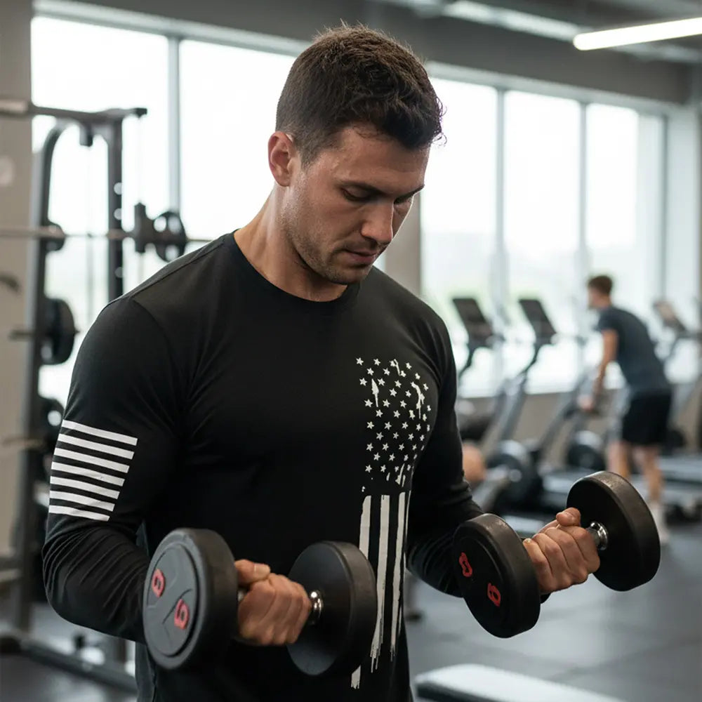 Men's 5-Piece Long Sleeve Shirt - Lightweight Plain Lining Patriot Apparel, Quick-Drying Breathable Activewear Athletic Apparel for Male Gym, Biking & Daily Casual Wear (Spring, Autumn)