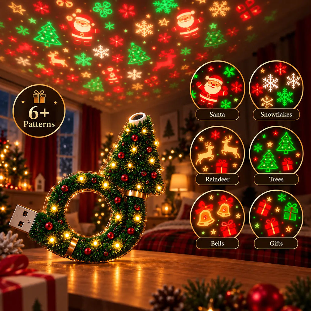 2026 New USB Plug-In Christmas Projector Night Light, 6+ Holiday Pattern Ceiling Lamp, Warm LED Christmas Tree Room Decor for Bedroom, Party & Holiday Gifts