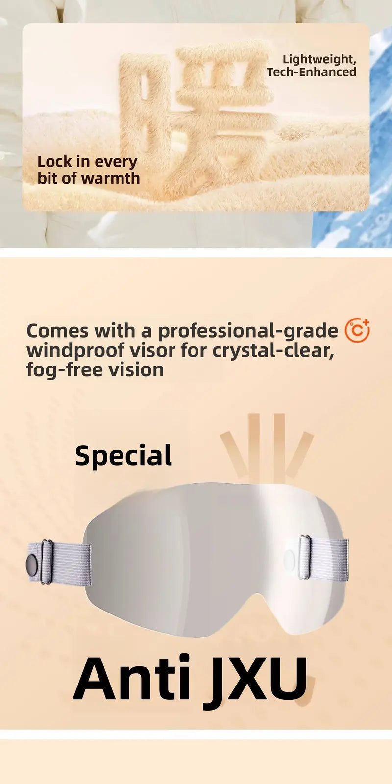 Unisex Fleece-Lined Outdoor Biking Hat with Goggles, Casual Style, Thick Inner Lining, Full Face Coverage, Warm Winter Sports Accessory (QXM)