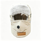 Unisex Fleece-Lined Outdoor Biking Hat with Goggles, Casual Style, Thick Inner Lining, Full Face Coverage, Warm Winter Sports Accessory (QXM)