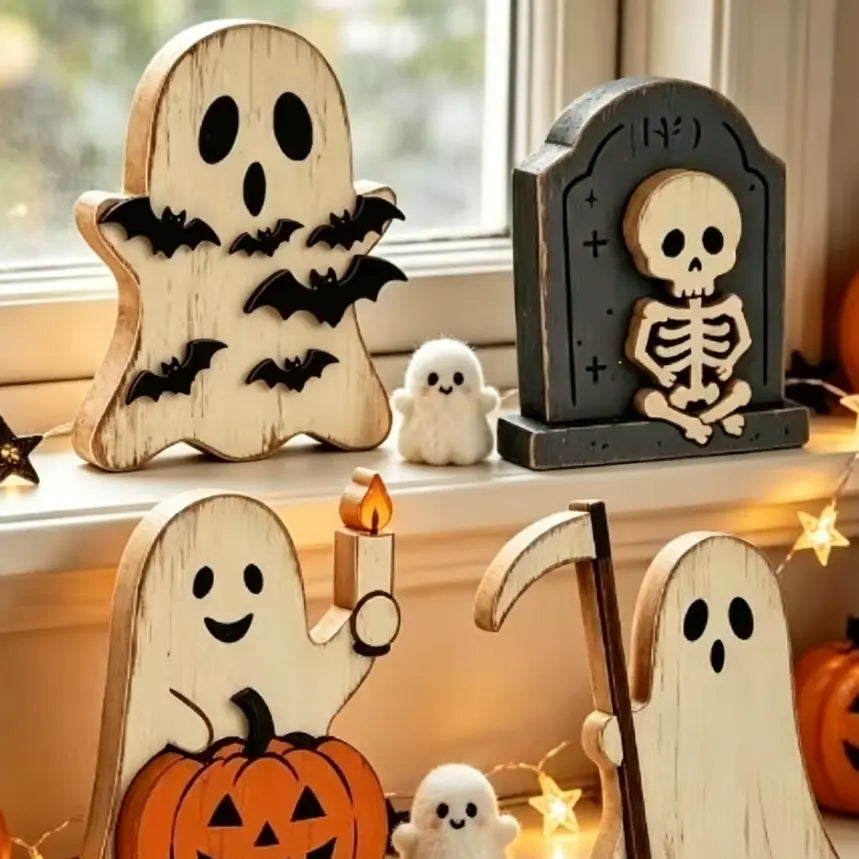 6-Piece Halloween Wooden Tiered Tray Decor Set
