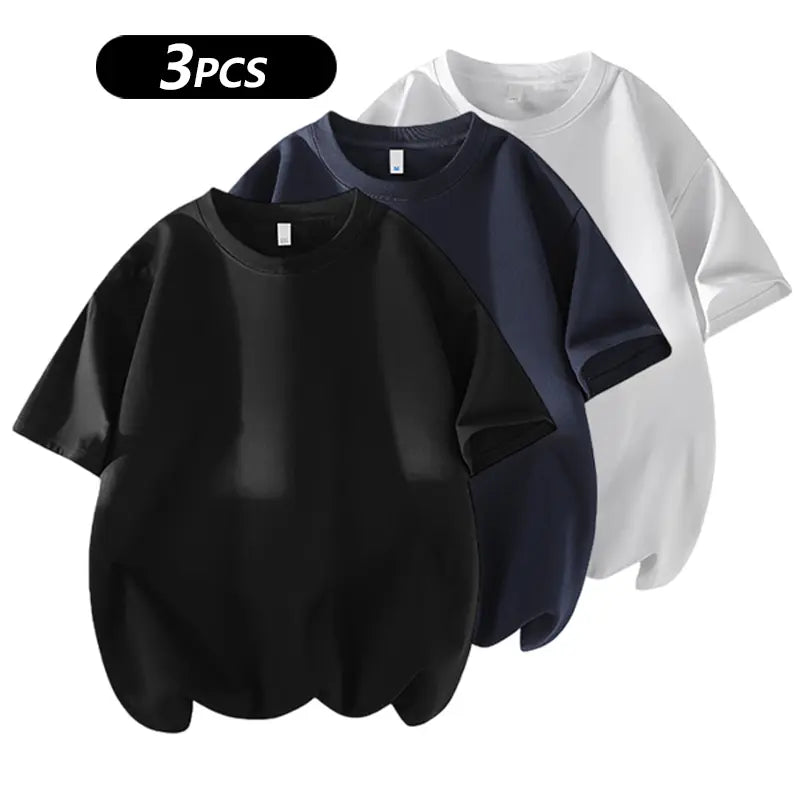 Men's 3-Pack 100% Cotton Loose Fit Crew Neck T-Shirts (Soft Casual Tees)