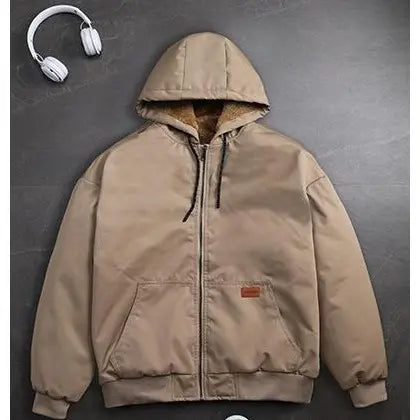Men's Fleece-Lined Hooded Winter Coat with Full Zip and Pockets