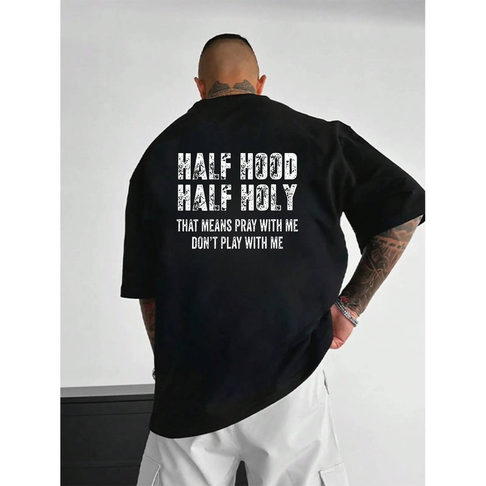 Half Hood Half Holy Pray Hoodie With Me Don't Play With Me Shirt Casual Street Style  for Women for Men, Perfect Gift Menswear