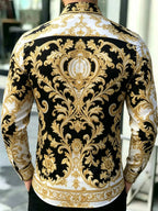 Men's Vintage Baroque Print Long Sleeve Shirt, Casual Collared Top, Collared Button Down, Button Front Shirts, Slim-Fitting, All Seasons, Classic Style, Comfortable and Stylish