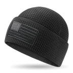 OUTDOOR SHAPING Patriotic American Flag Waffle Grid Recycled Poly Fleece Beanie - Casual, Soft Lightweight Adult Skull Cap, One Size Patriotic Hat with Waffle Fleece Traps Warmth, Accessories Adults for Running, Cool Gifts for Guys