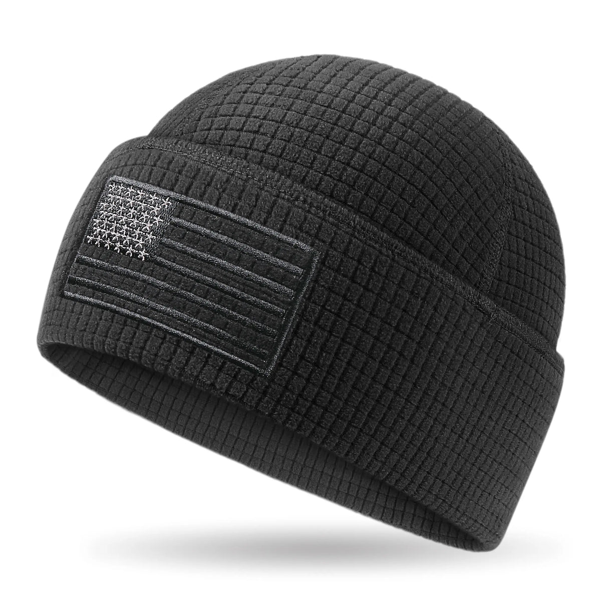 OUTDOOR SHAPING Patriotic American Flag Waffle Grid Recycled Poly Fleece Beanie - Casual, Soft Lightweight Adult Skull Cap, One Size Patriotic Hat with Waffle Fleece Traps Warmth, Accessories Adults for Running, Cool Gifts for Guys