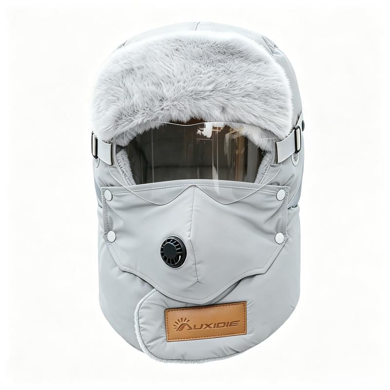 Unisex Fleece-Lined Outdoor Biking Hat with Goggles, Casual Style, Thick Inner Lining, Full Face Coverage, Warm Winter Sports Accessory (QXM)