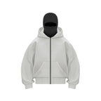 Balaclava Hoodie With Built-In Zip - Black Polyester Long Sleeve Men's Athletic Sweatshirt for Autumn Winter Sports & Casual Wear