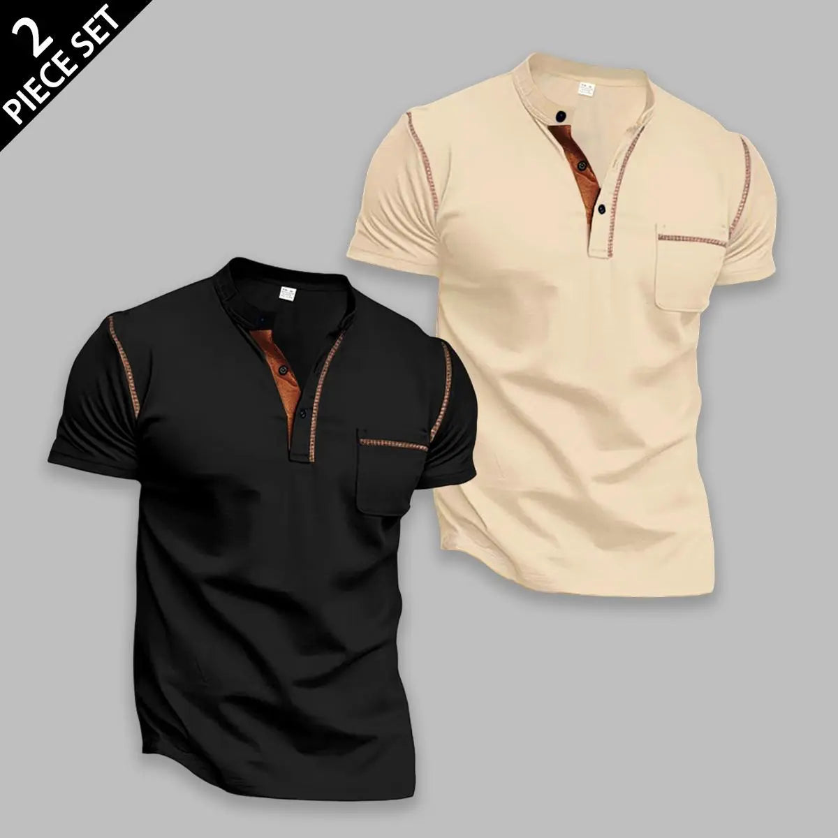 Men's 4-Pack Short Sleeve Henley T-Shirts, Slim Fit Streetwear Tops with Chest Pocket & Contrast Stitch, Breathable for Daily Wear, 4-Piece Set 1, Men's T Shirts, Men’s Clothes