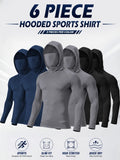 Men’s hooded sports tops available in sets of 6 or 3, featuring a mask design, high-stretch quick-dry fabric, sun protection and breathability—ideal for outdoor activities, fishing, and working outdoors in sunny conditions.