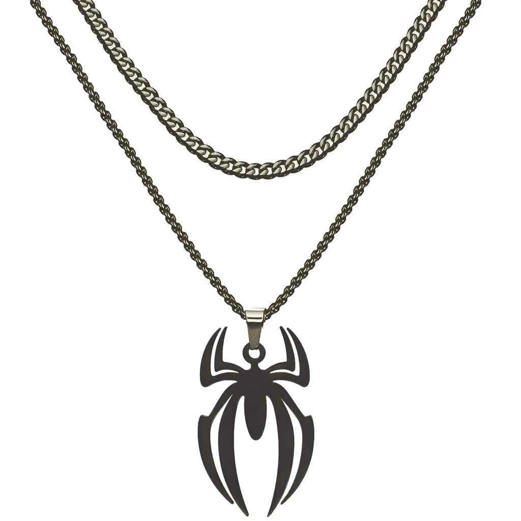 Spider Necklace For Men Women Titanium Stainless Steel Gold Silver Black Cuban Chain Paperclip Chain Lightweight Trendy Cool Goth Spider Pendant Necklace For Teen Halloween Non Tarnish Jewelry y2k Stylish Unique Accessories Birthday Gifts With Gift Box