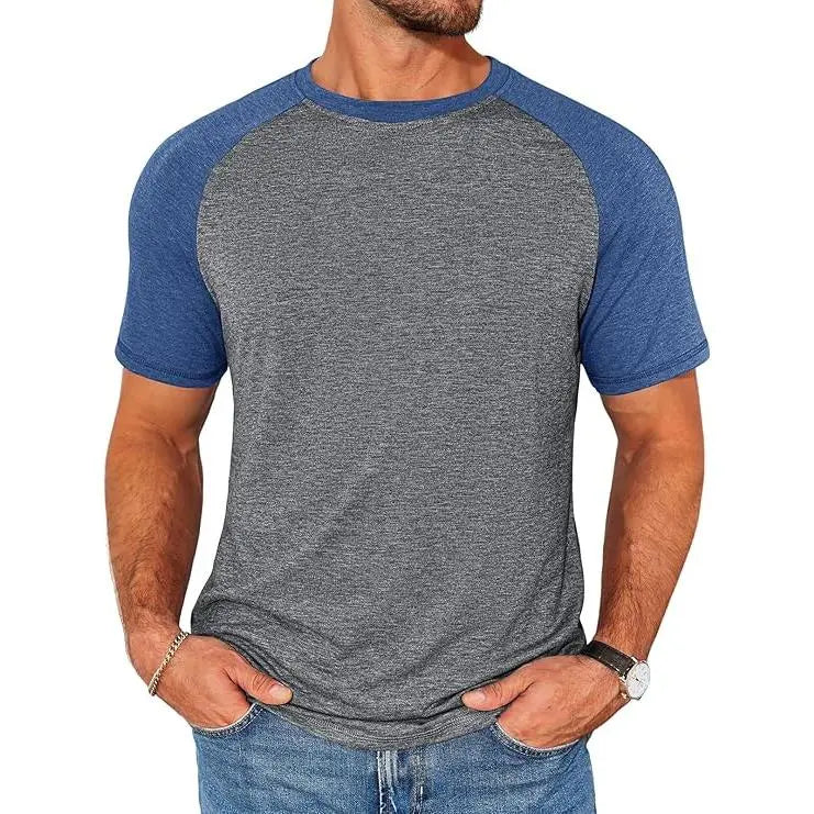 Men's Casual Raglan Short Sleeve Slim Fit T-Shirt (Color Block Baseball Tee)