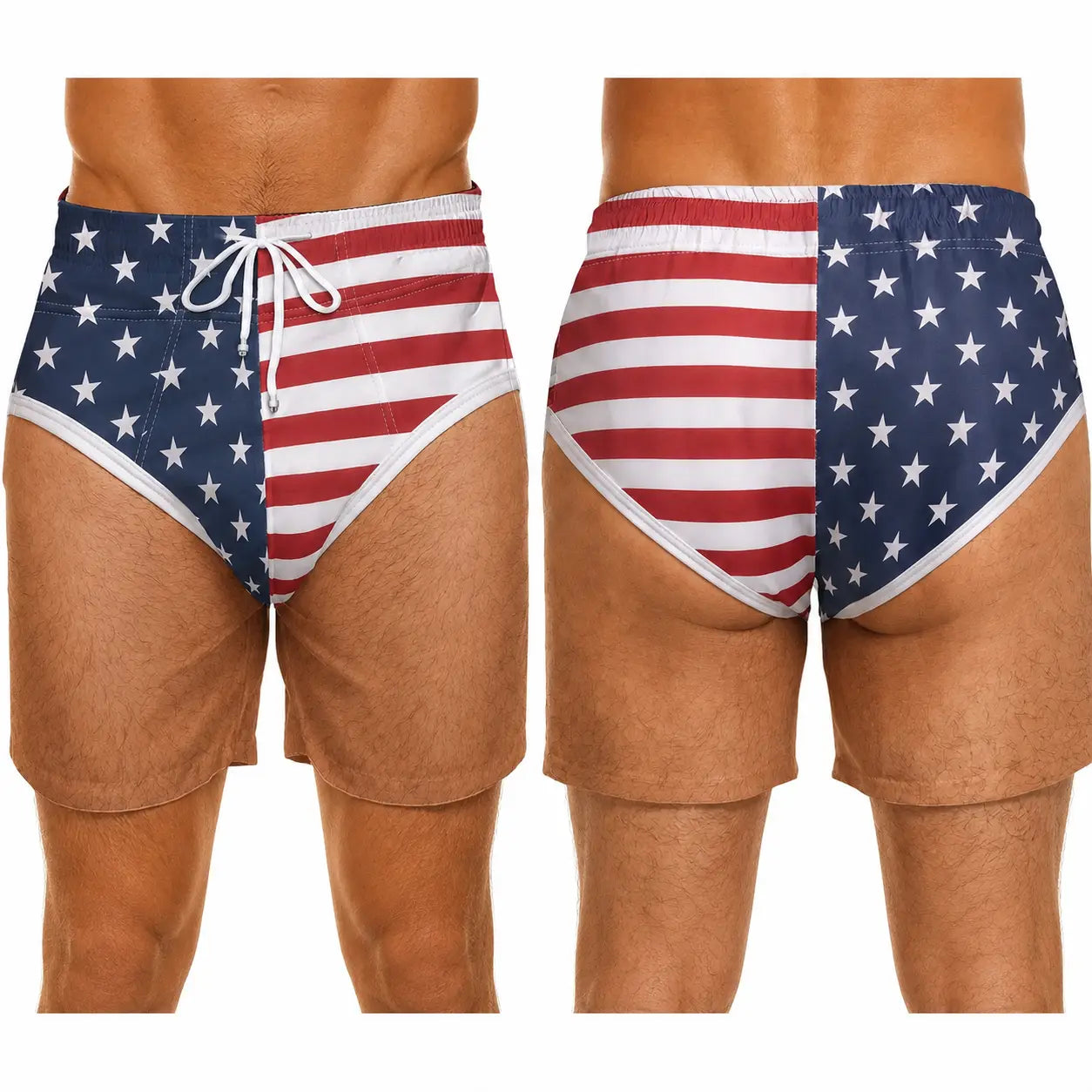 Men's Novelty Patriotic Swim Trunks - American Flag Freedom & Chill Quick Dry Beach Shorts with Mesh Lining - Funny Ugly Summer Hawaiian Shirt Vacation Gifts for Him