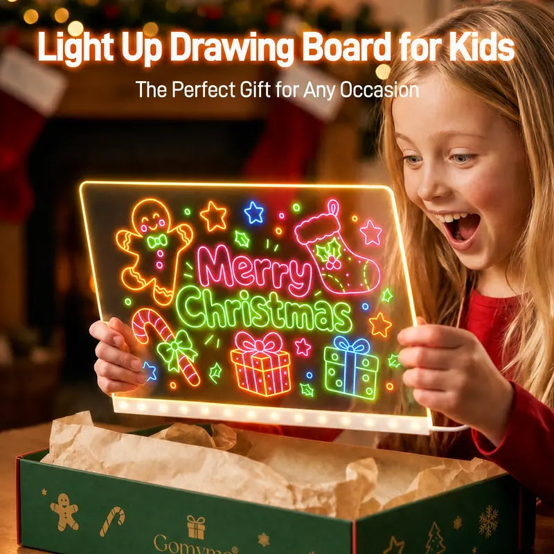 GOMYMO LED Drawing Board for Kids - LED Light Entertainment Toy with Light Effects, Colored Markers, Adjustable Stand, Drawing Templates, Reusable Erasable Doodle/Message Board, Cool Christmas/Viral Christmas Gifts for Boys, Cool Gifts For Kids,techvibes
