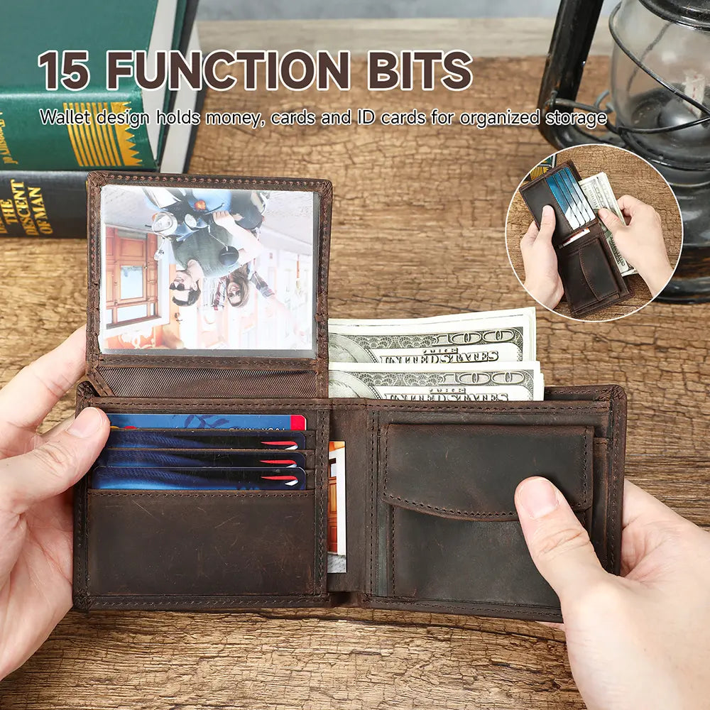 Men's Genuine Cowhide Short Foldable Wallet