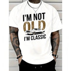 100% Cotton Men'S "I'M Not Old, I Am Classic" Pattern T-Shirt-Soft Cotton, Casual Crew Neck, Short Sleeve, Vintage Car Print-Suitable For Casual Wear Golf Gift T-Shirt For Men And Women
